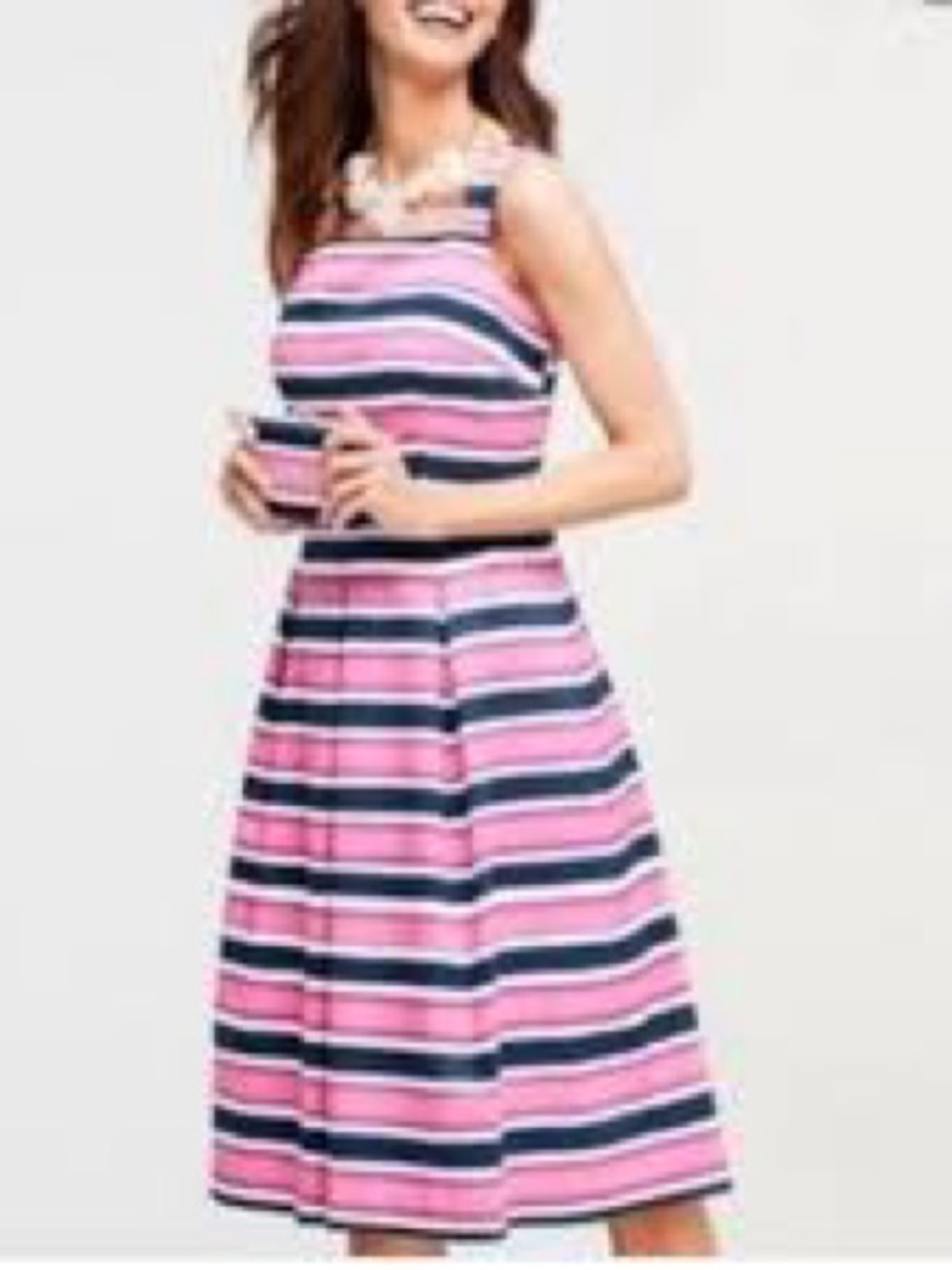 Talbots Pink and Navy Striped Sleeveless Dress